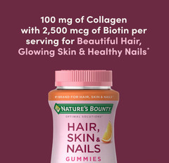 Nature’s Bounty Hair Skin & Nails Gummies 2500mcg Biotin + Collagen 80 Ct Citrus
