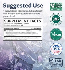 High Absorption Magnesium Bisglycinate Caps Clinically Validated Buffered, 60 ct