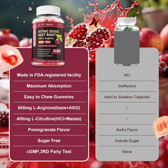 Nitric Oixde Booster Beet Root Gummies with L-Arginine, L-Citrulline, Grape Seed
