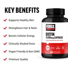 Force Factor Biotin 10000mcg, Supplement 100 Count (Pack of 1),