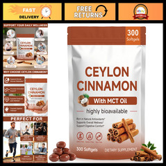 Ceylon Cinnamon Softgels with MCT Oil – 300 Count, Digestive Support, Non-GMO, G