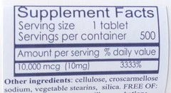 Biotin 10000 mcg, 500 tablet bottle, or 1 (one) tablet sample pack, biotin 10mg