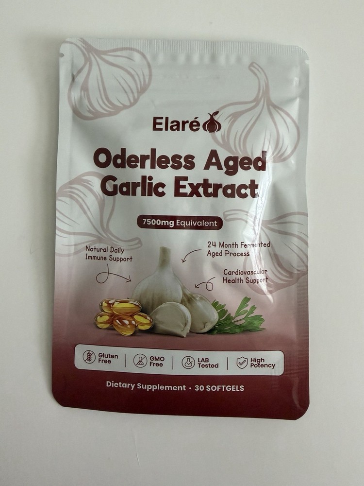Elaré Odorless Aged Garlic Extract 7500mg 30 Softgels Exp 01/2028 New Sealed