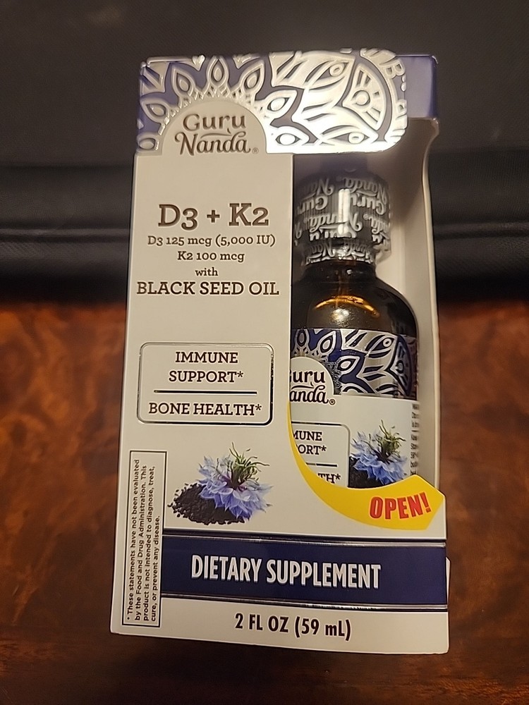 GuruNanda Cold Pressed Black Seed Oil with Vitamin D3 E & K2, 2 oz. Guru Nanda