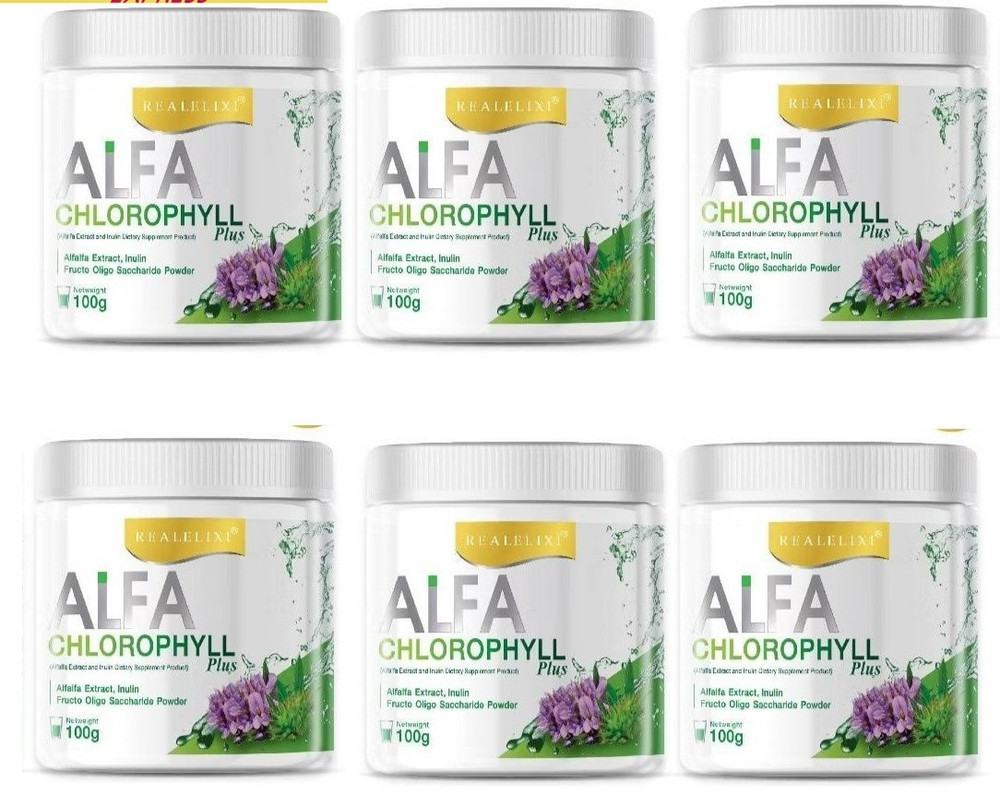 6 X Real Elixir Alfa Chlorophyll Plus 100% Natural Fiber Drink 100 g