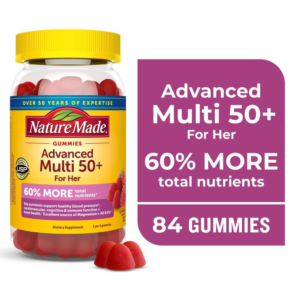 Nature Made Advanced Multi 50+ For Her Raspberry, 84 Gummies Exp Oct 2027