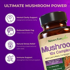 10x Mushroom Complex Supplement, Lions Mane, Reishi, Shiitake, 60 Day – 120ct