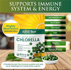 Sunlit Best Chlorella Tablets Organic USDA 500 Count – 2X More Absorbable, Paten