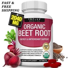 2 BOTTLES–NEW TopLux Organic Beet Root 2040mg––Energy Circulation & Antioxidant