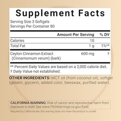 Ceylon Cinnamon, 240 Softgels – Cinnamon Supplement Made with MCT Oil –
