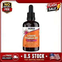 NOW Foods Liquid Vitamin D3 2 Oz Bone Support Drops Non GMO Halal Kosher Unflavo
