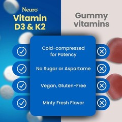 Neuro Vitamin D3 & K2 Supplement – Sugar Free Mints, 90ct, Gluten Free