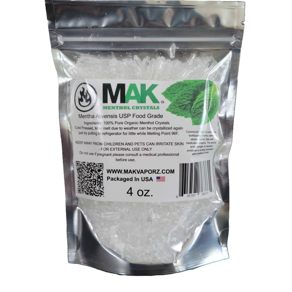 Menthol Crystals 4 oz – 100% Natural Mint, Resealable Bag for Freshness