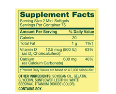 Spring Valley Calcium + Vitamin D3 Mini Softgels, Bone Health Support, 150 Ct,2P