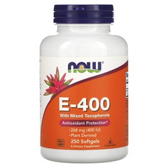 Now Foods Natural E-400 With Mixed Tocopherols 250 Softgels GMP Quality Assured,