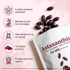 Natural Astaxanthin 24mg Softgels | 120 Count | Antioxidant for Eye, Skin & Join
