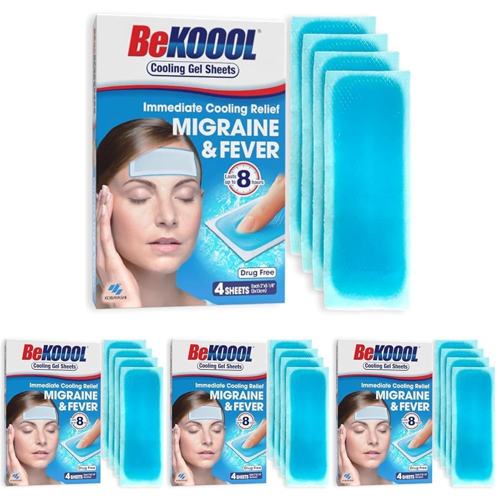 BeKOOOL Migraine Gel Sheets – 4 Count (Pack 4 of 4), Multicolor