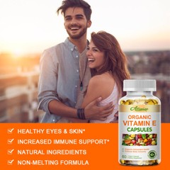 Organic Vitamin E Capsules Supplement for Hair Skin Nail Face Eye Health Vegan
