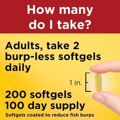 Heart & Brain Support: Burp Less 1200 mg Omega 3 Fish Oil Softgels, 200 Count