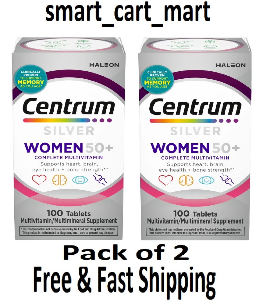 Centrum Silver Womens 50 Plus Multivitamin With Vitamin B,C,D3 &E 100Ct (2 Pack)