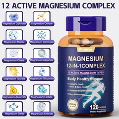 Magnesium Complex Supplement, 700 mg, 12 in 1 High Absorption Chelated Magnesium