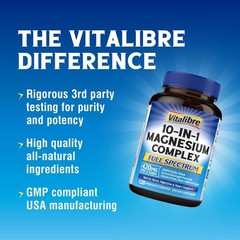 Vitalibre 10 in 1 Magnesium Complex, 420mg Elemental Magnesium | Ultra Strength,