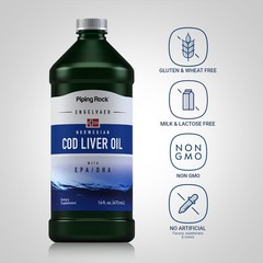 Cod Liver Oil Liquid | 16 oz | with EPA and DHA | Non-GMO | by Piping Rock