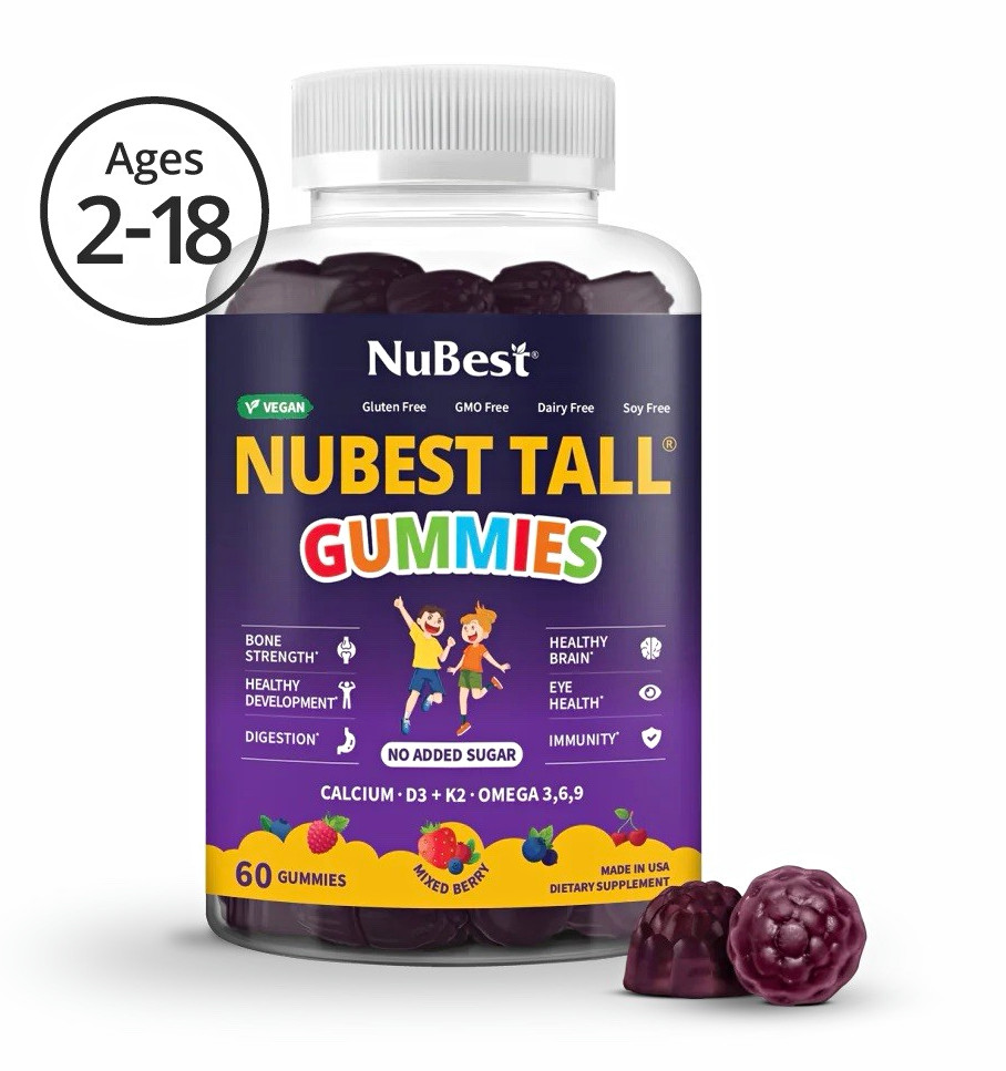 2 bottleNuBest Tall Gummies Mixed Berry 60ct Calcium + Vitamin D3 K2 Youth Vegan