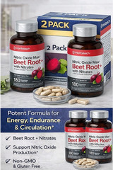 2 Pack Beet Root Capsule Supplement Pills 180 Total Count, Nitric Oxide