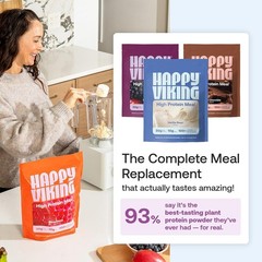 Happy Viking Plant-Based Protein Powder +100 Superfoods Strawberry Meal Repla…