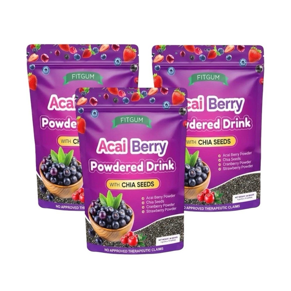 6 Packs FITGUM Acai Berry Drink Powder w/ Chia & Collagen – 10 Sachets Each