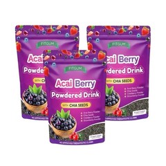 6 Packs FITGUM Acai Berry Drink Powder w/ Chia & Collagen – 10 Sachets Each