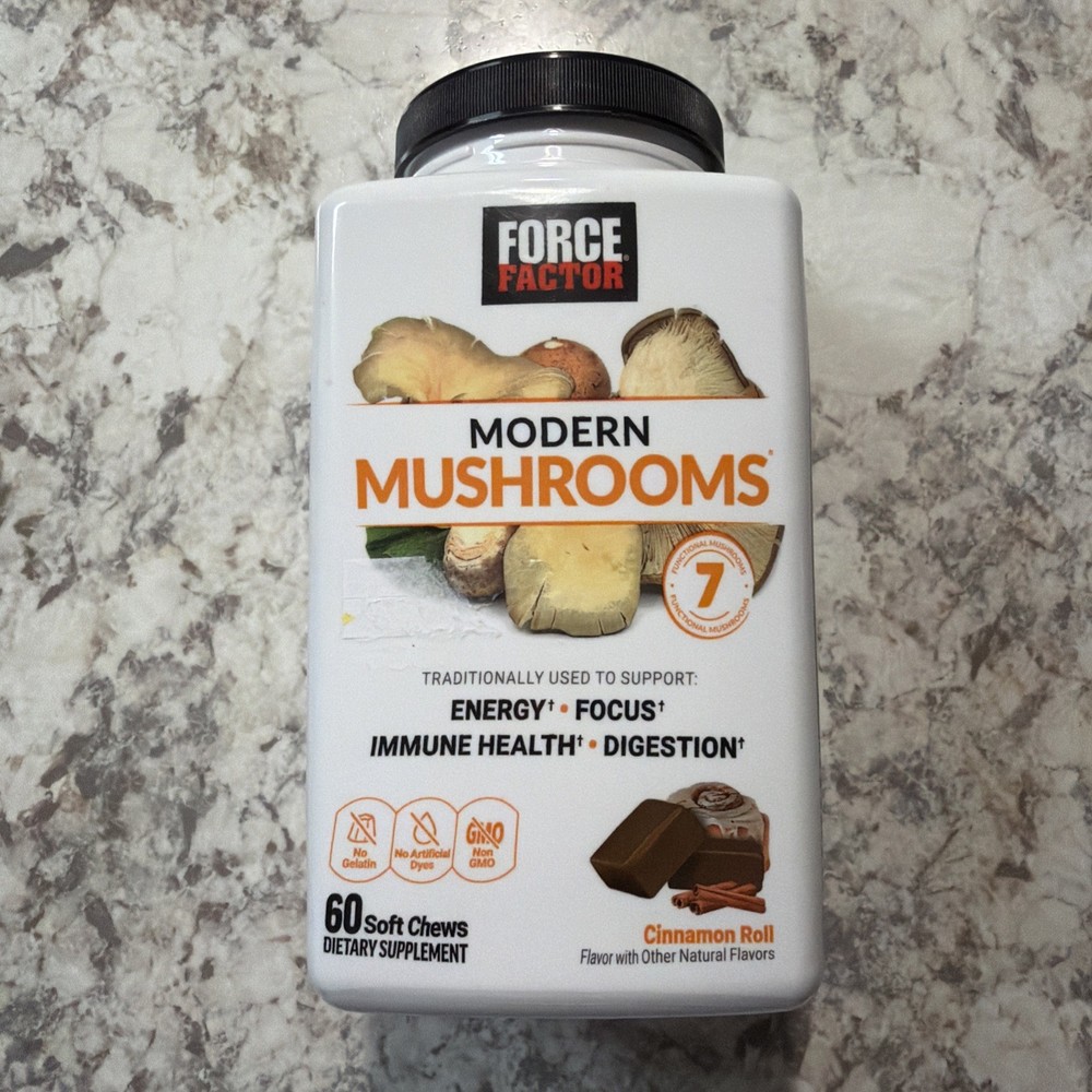 Force Factor Modern Mushrooms 60 Superfood Soft Chews Cinnamon Roll Exp 12/18/26