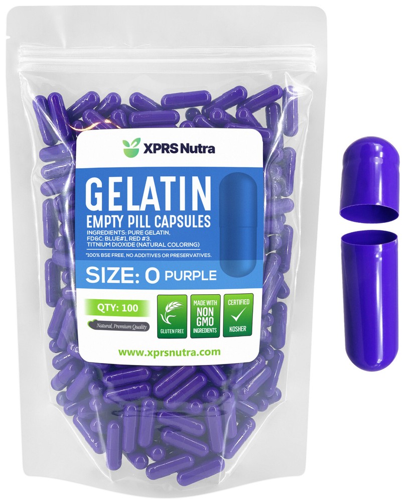 Size 0 Purple Empty Gelatin Capsules Gelcaps Pills Kosher Caps