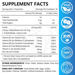 L-Methylfolate 15Mg Gummies with Methyl B12, Folate 5-MTHF Supplement for Moo…