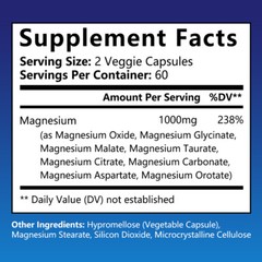 Magnesium Complex 1000mg 8 Elemental Magnesium for Muscle Bones Heart Health