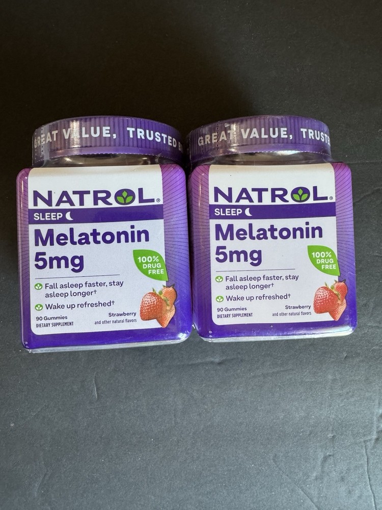 2 X Natrol Melatonin 5mg 90 Gummies Strawberry Sleep Aid Exp 02/2026 New