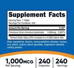 Nutricost Chromium Picolinate 1000mcg, 240 Tabs – GF, Non-GMO – EXP6/20207