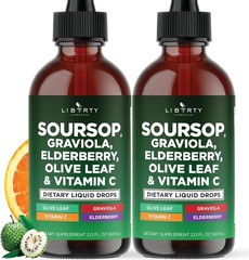 2PK Soursop Graviola Digestive Antioxidant Liquid Drops + Elderberry, Olive Leaf