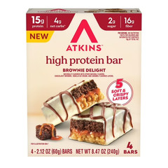 Atkins High Protein Bars, Brownie Delight Flavor, 15g of Protein, 4g Net Carbs,