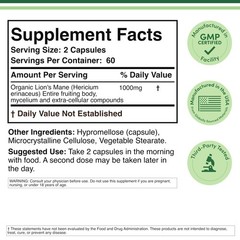 Organic Lions Mane Mushroom Capsules 120 Count, for Focus Support and Immune …