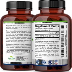 Extra Strength Citicoline CDP Choline 500 mg per Serving, 100 Vegan Capsules