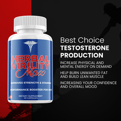 (3 Pack) Herbal Virility Max Men Pills for Male Support & Energy (180 Capsules)