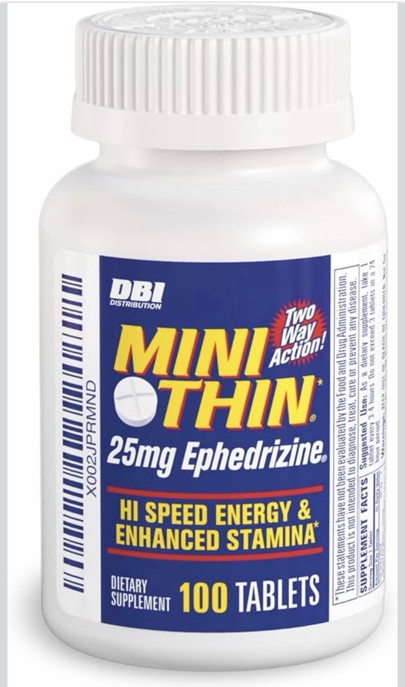 Mini Thin 25mg Caffeine Tablets with Yohimbe 100 Count Energy Supplement
