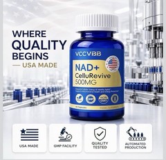 VCCVBB NAD+ CelluRevive 500mg 60 Capsules Nicotinamide Riboside Vegan