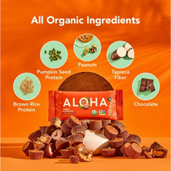 Aloha Plant-Based Protein Bars, Peanut Butter Cup, 5 Count, 3-Pack
