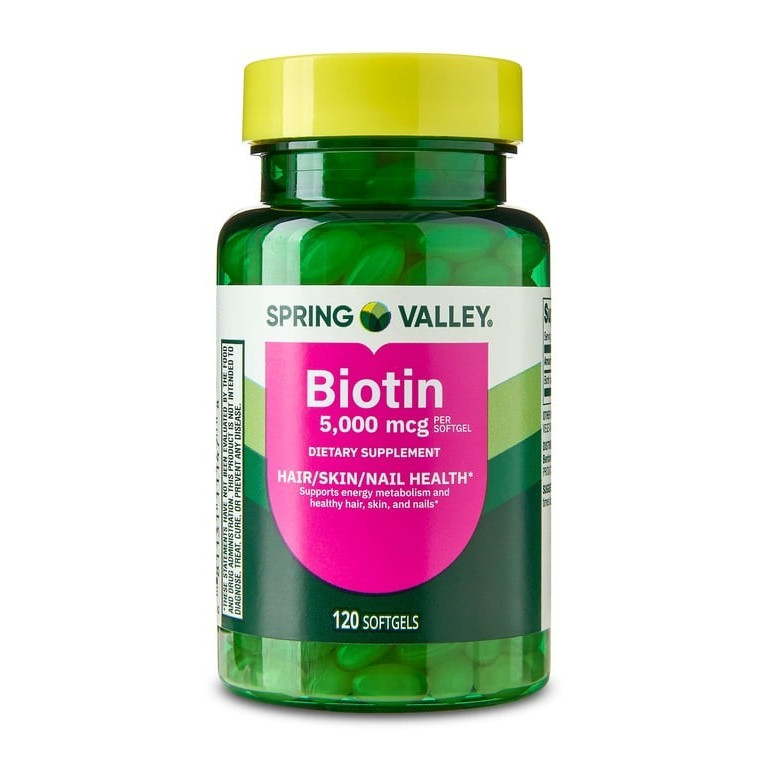 Spring Valley Biotin 5,000 mcg 120 Softgels Hair Skin Nail Gluten Free