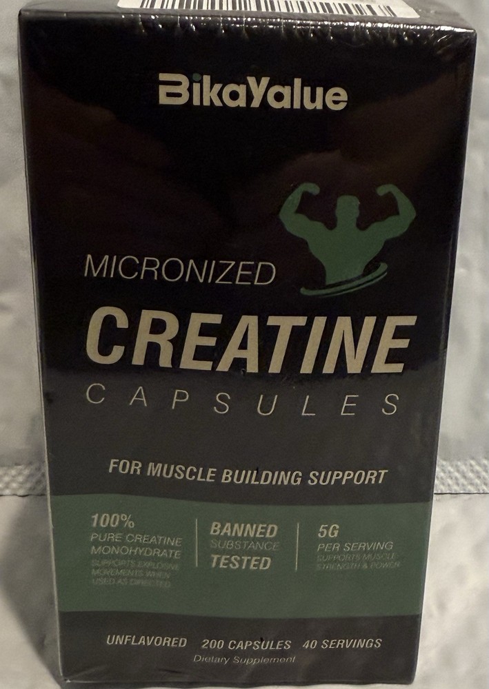 Micronized Creatine Monohydrate 200 Capsules Supplement BikaYalue Exp. 07/2026
