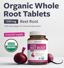 Organic Beet Root Tablets Extra Strength Black Pepper Heart Nitric Oxide