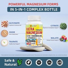 5-in-1 Magnesium Vitamin B6 Complex Supplement for Sleep Muscle Heart Health